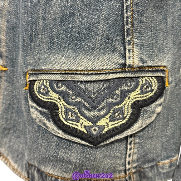 New Vintage Tommy Hilfiger Embellished Tailored Medium Wash Denim Jacket - Picture 10 of 16